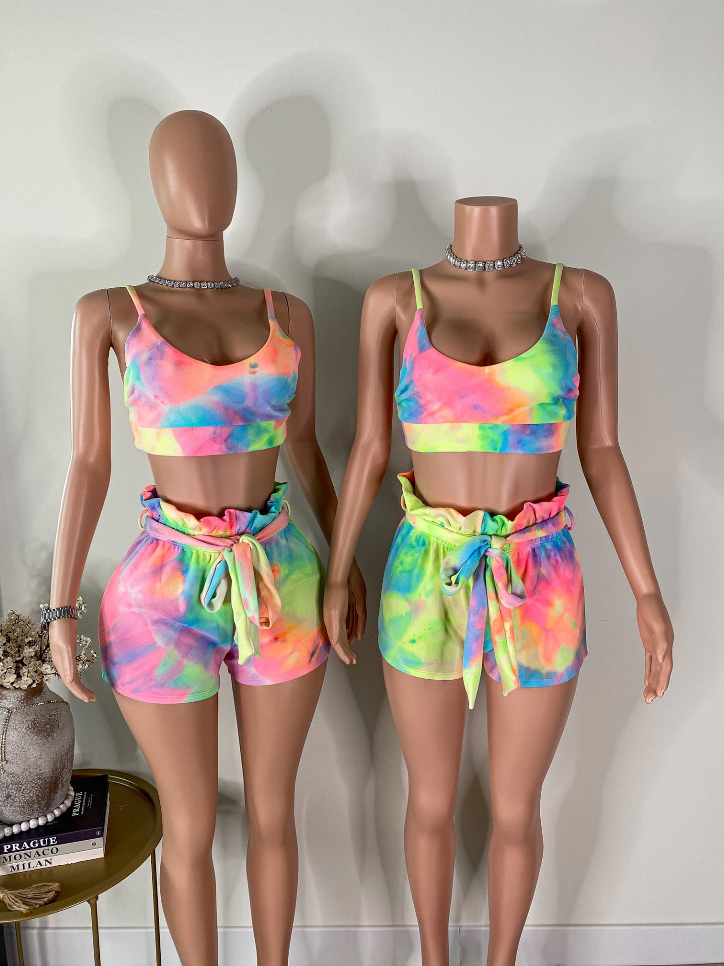 Paint Me Pretty - Tie-Dye Crop Top & High Waist Shorts Set