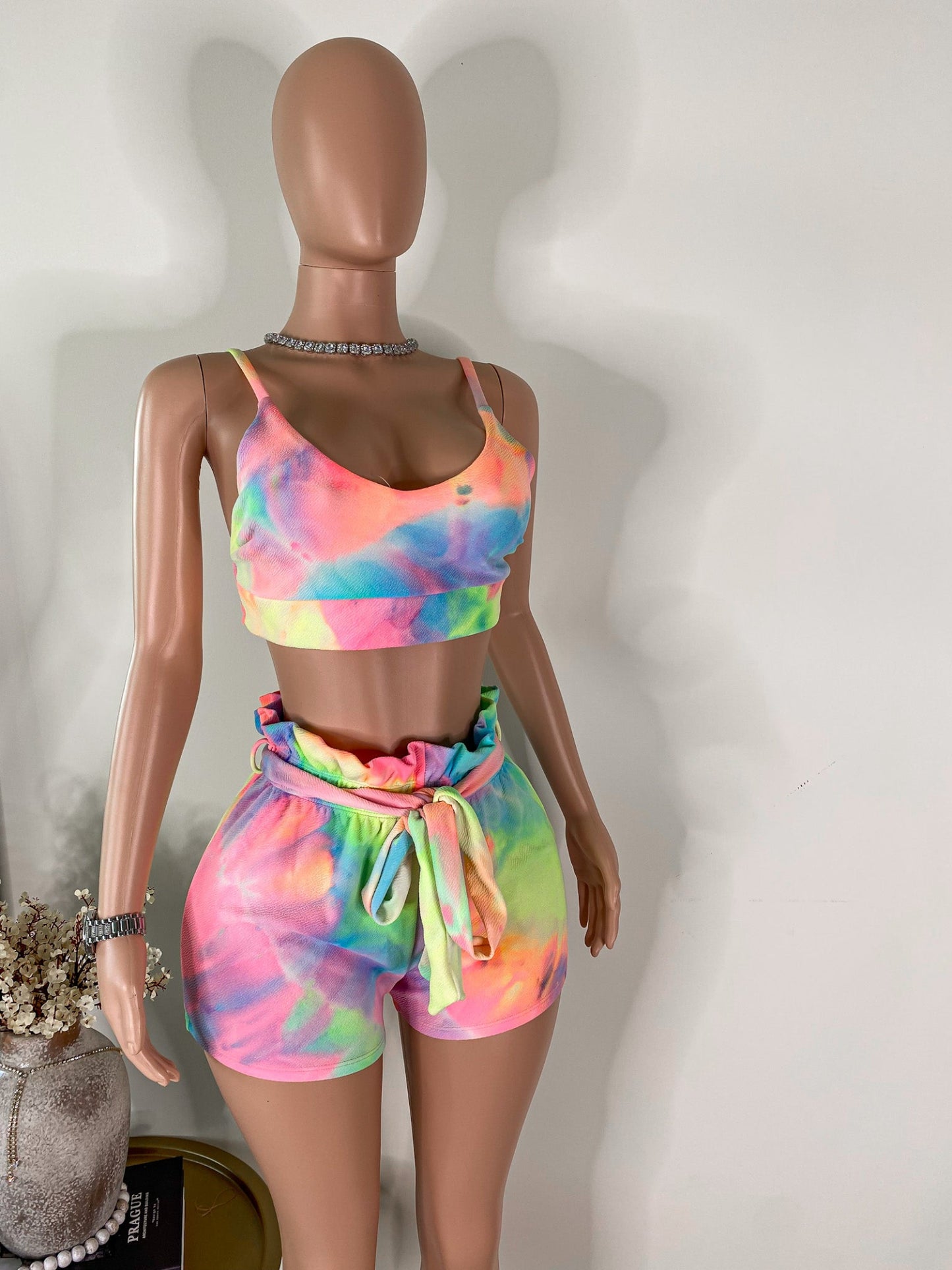 Paint Me Pretty - Tie-Dye Crop Top & High Waist Shorts Set