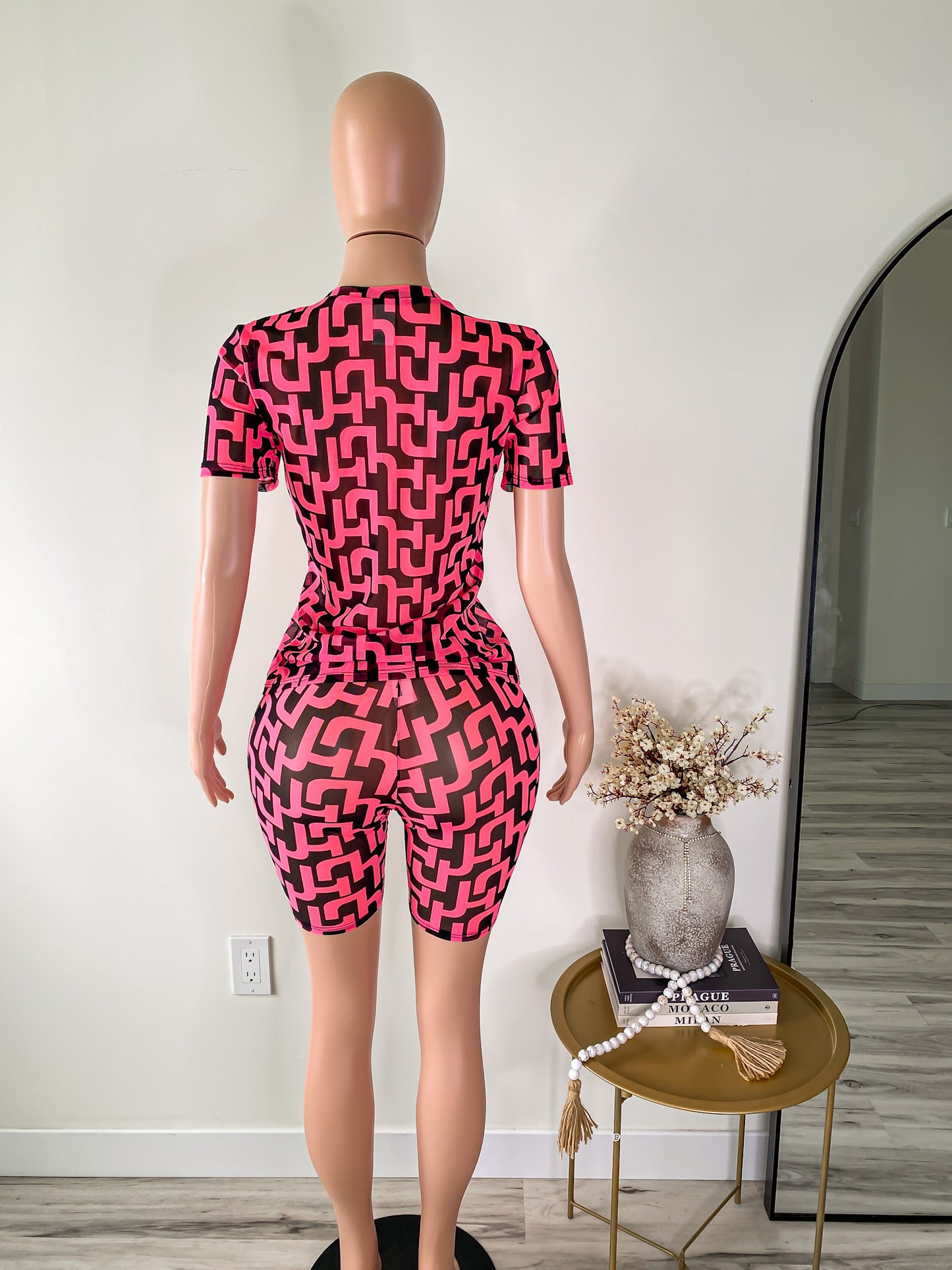 Pattern Play – Neon Mesh Tee & Biker Shorts Set