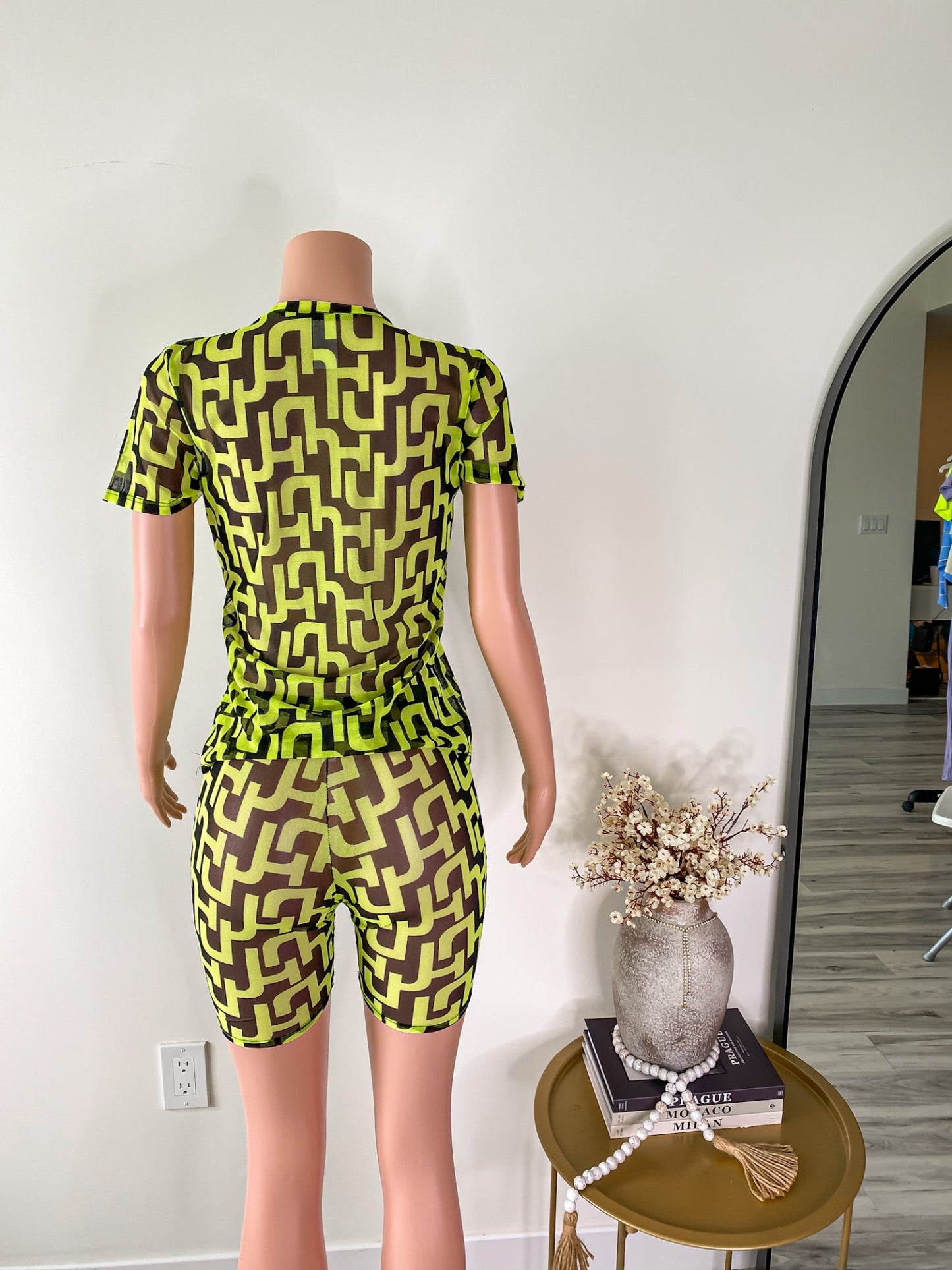 Pattern Play – Neon Mesh Tee & Biker Shorts Set