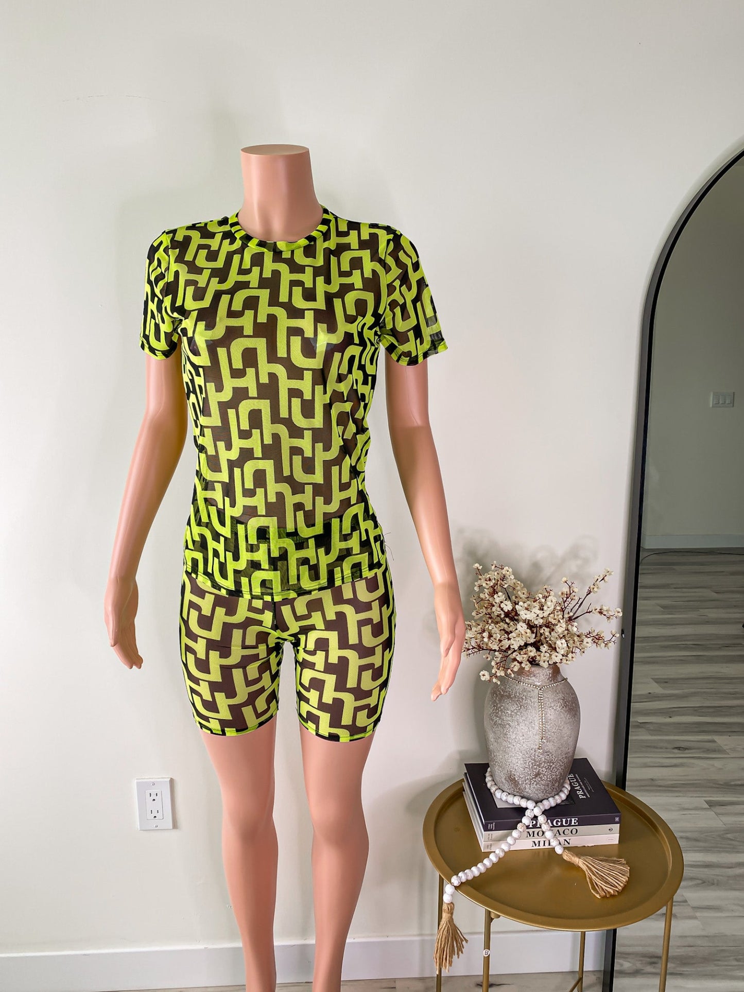 Pattern Play – Neon Mesh Tee & Biker Shorts Set