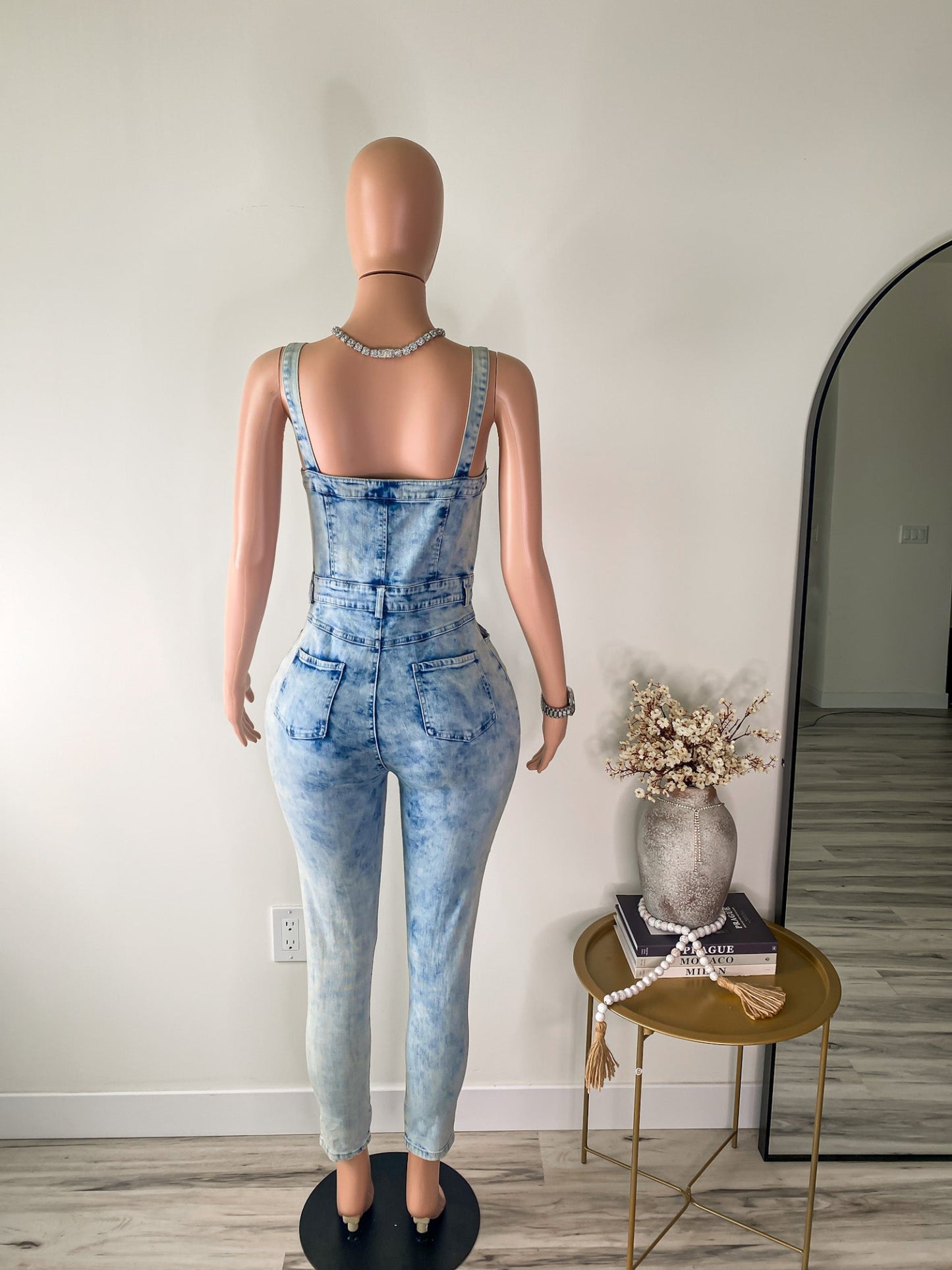 Denim Behavior – Acid Wash Corset Jumpsuit