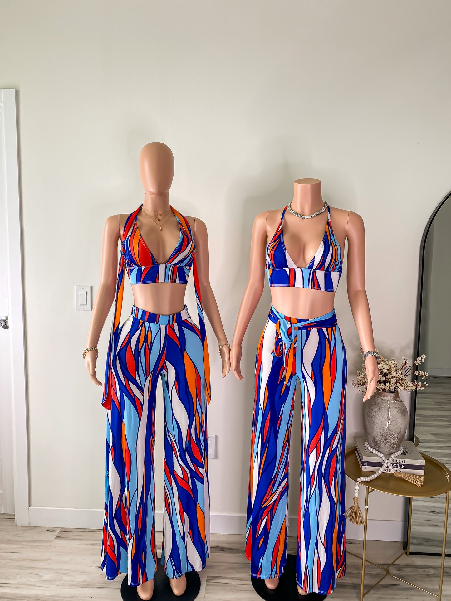 Heat Vision – Halter Tie Top & Wide-Leg Pant Set (Multicolor)
