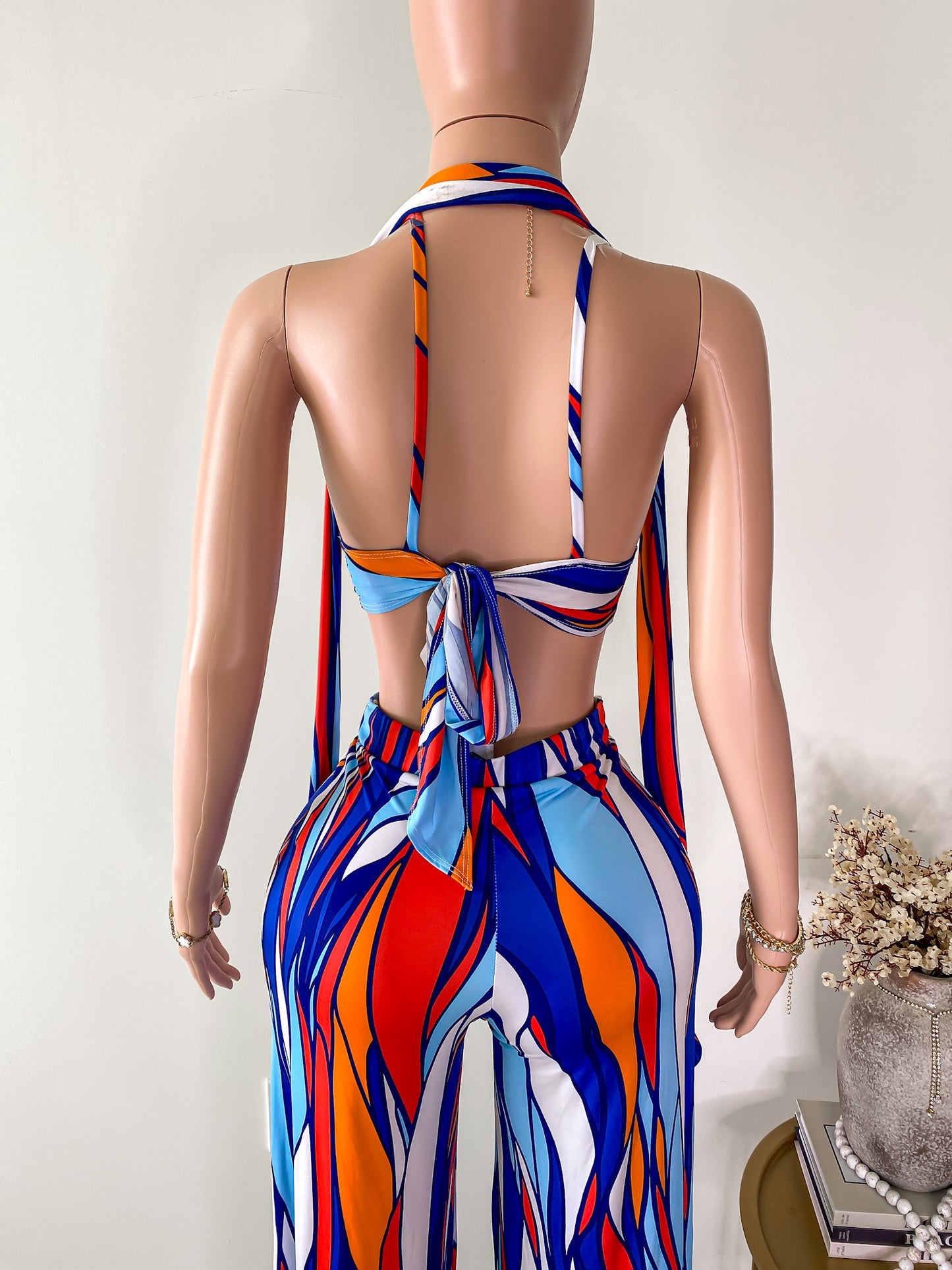 Heat Vision – Halter Tie Top & Wide-Leg Pant Set (Multicolor)