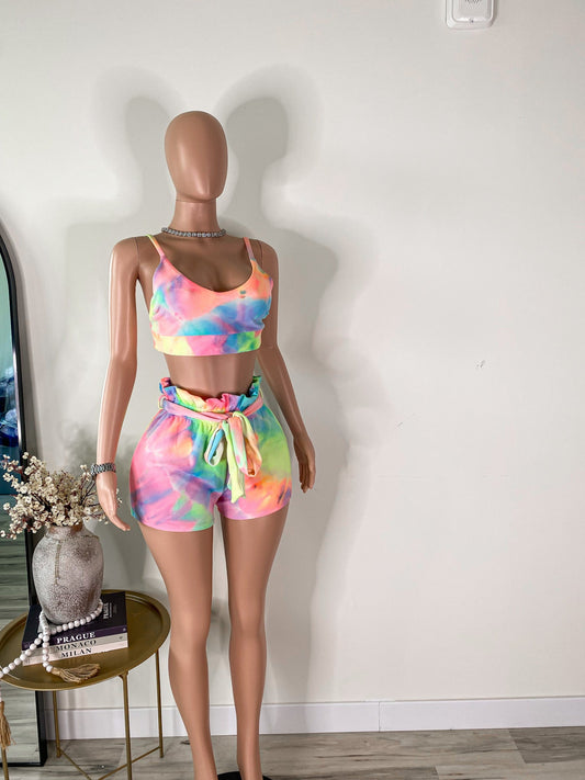 Paint Me Pretty - Tie-Dye Crop Top & High Waist Shorts Set