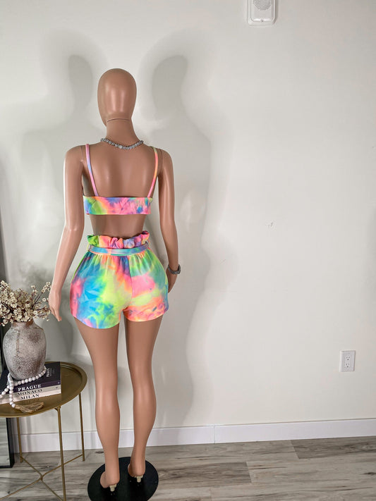 Paint Me Pretty - Tie-Dye Crop Top & High Waist Shorts Set
