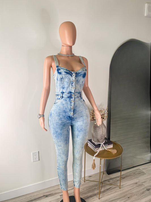 Denim Behavior – Acid Wash Corset Jumpsuit
