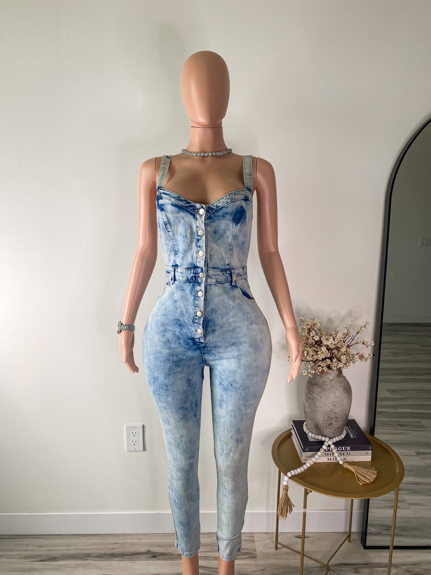 Denim Behavior – Acid Wash Corset Jumpsuit