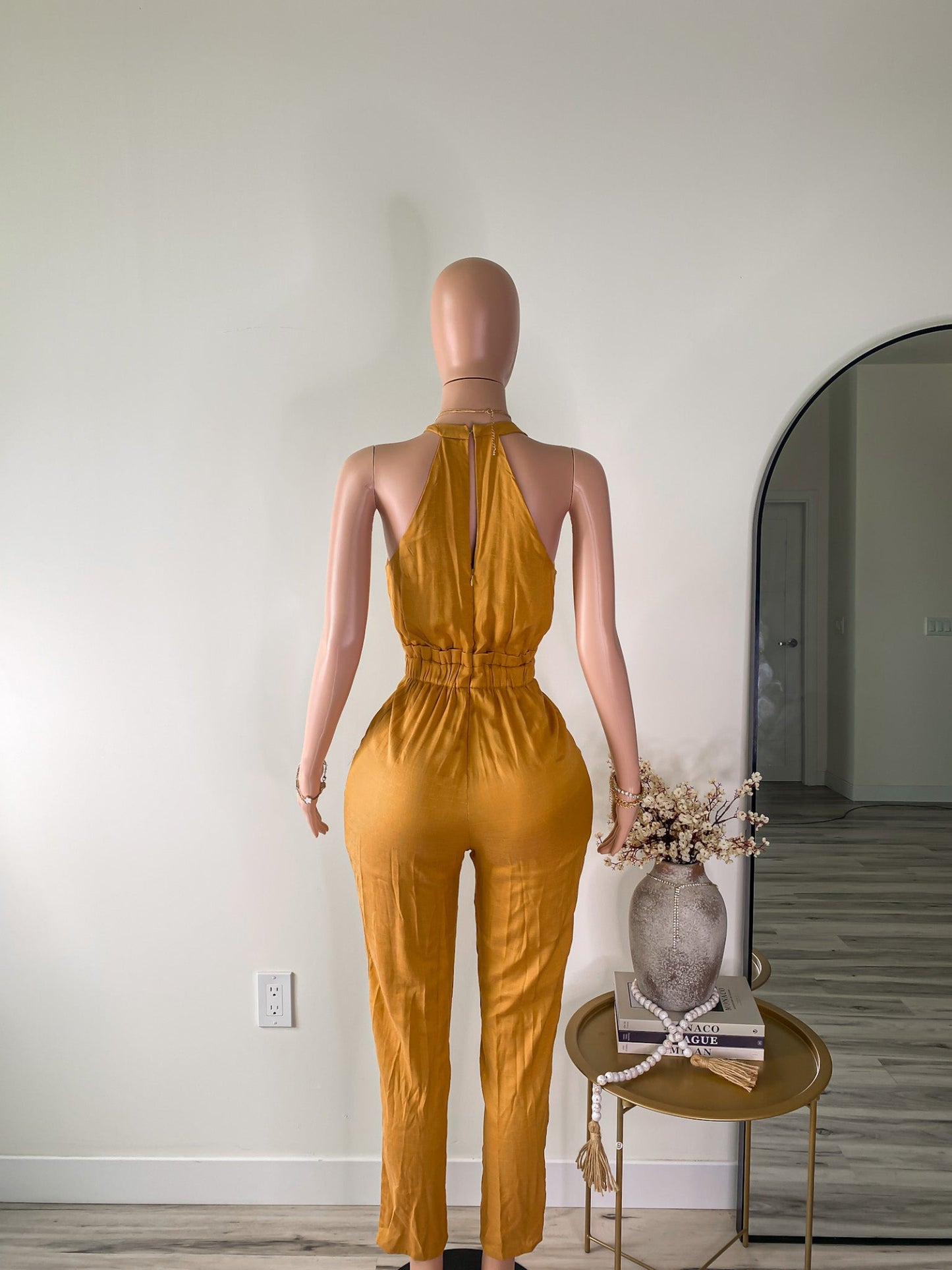 Golden Hour – Halter Wrap Jumpsuit (Mustard Yellow)