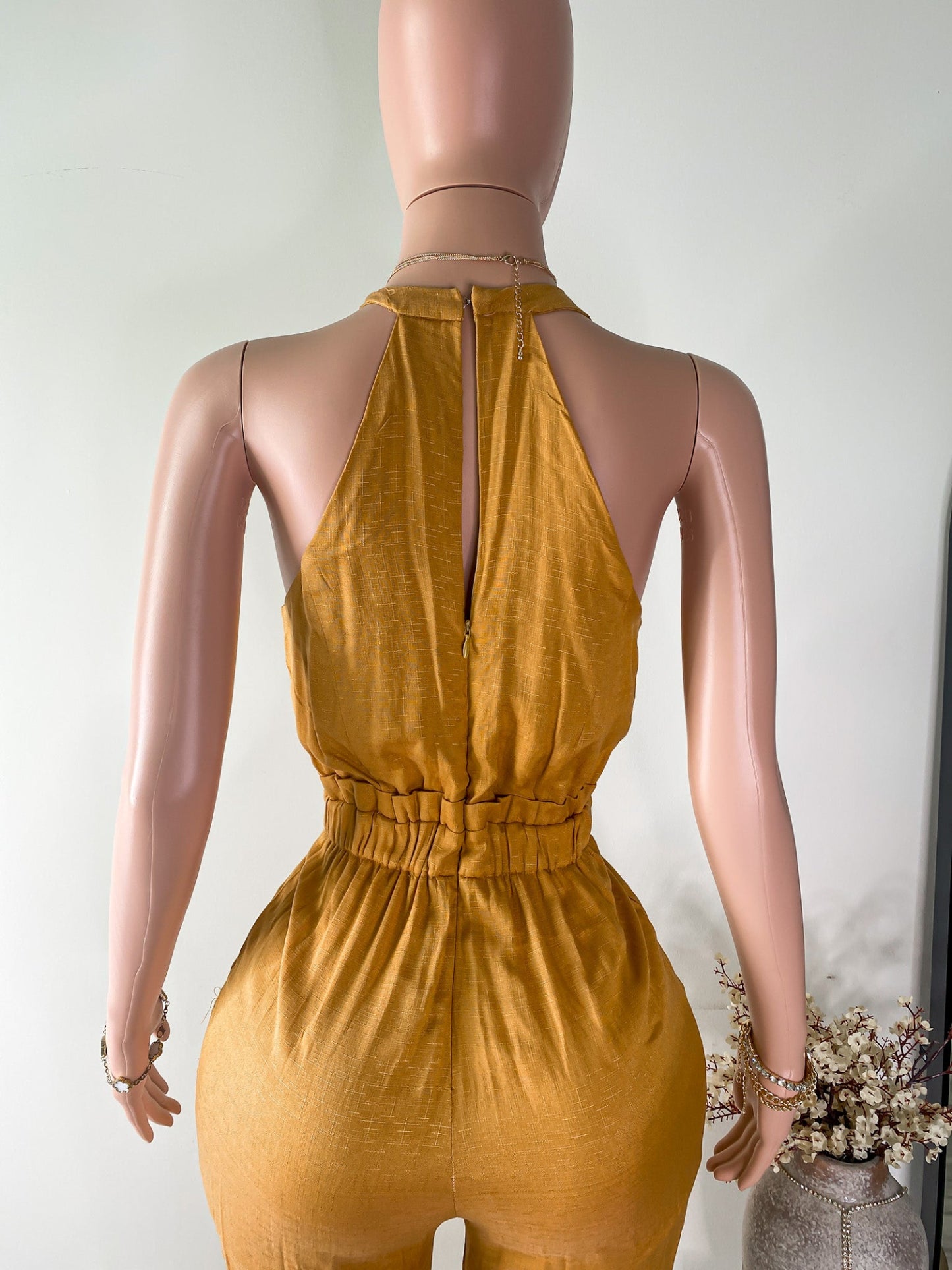 Golden Hour – Halter Wrap Jumpsuit (Mustard Yellow)