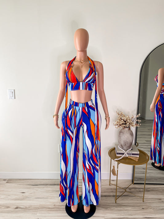 Heat Vision – Halter Tie Top & Wide-Leg Pant Set (Multicolor)
